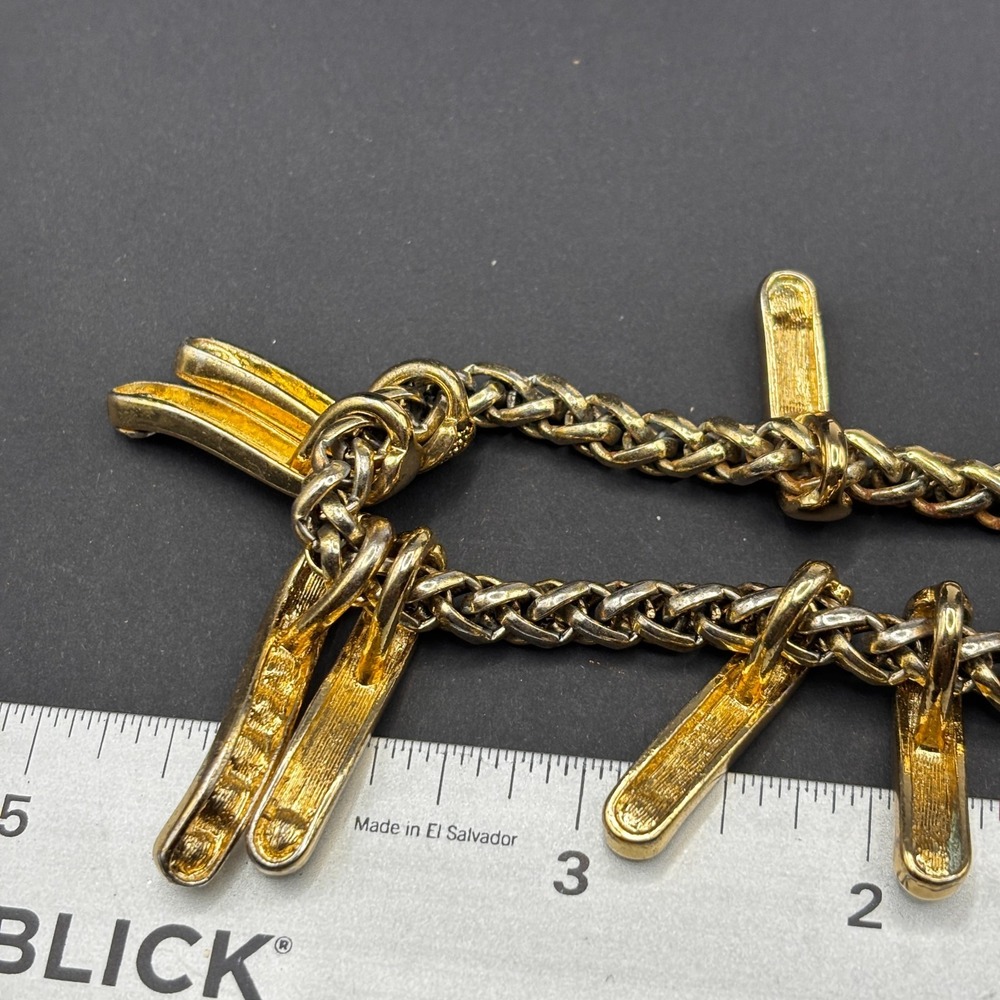 Vintage Gold Tone Statement Necklace Woven Chain Crystal Dangle Choker Retro Y2K - Picture 10 of 11